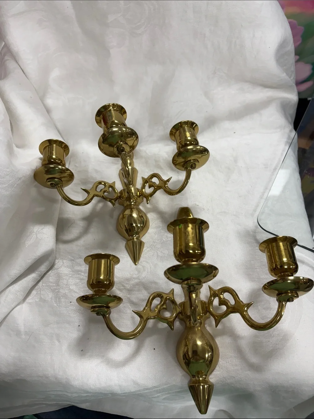 Brass 3-Arm Wall Sconce Pair - Polished Gold Finish
